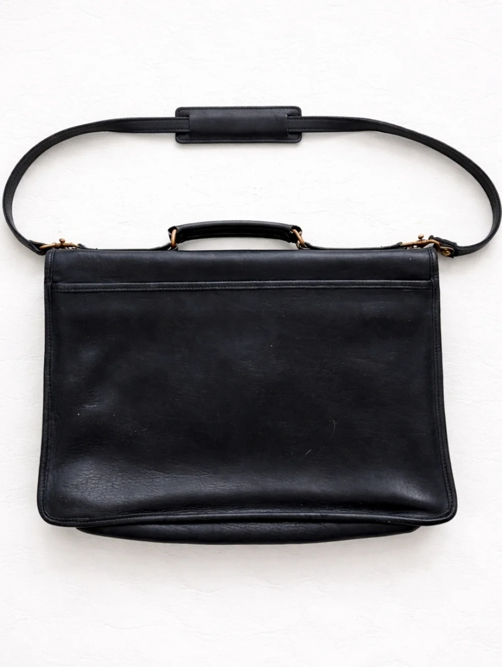 Vintage Jack Georges Black Leather Briefcase Messenger Bag Made in USA Turn Lock